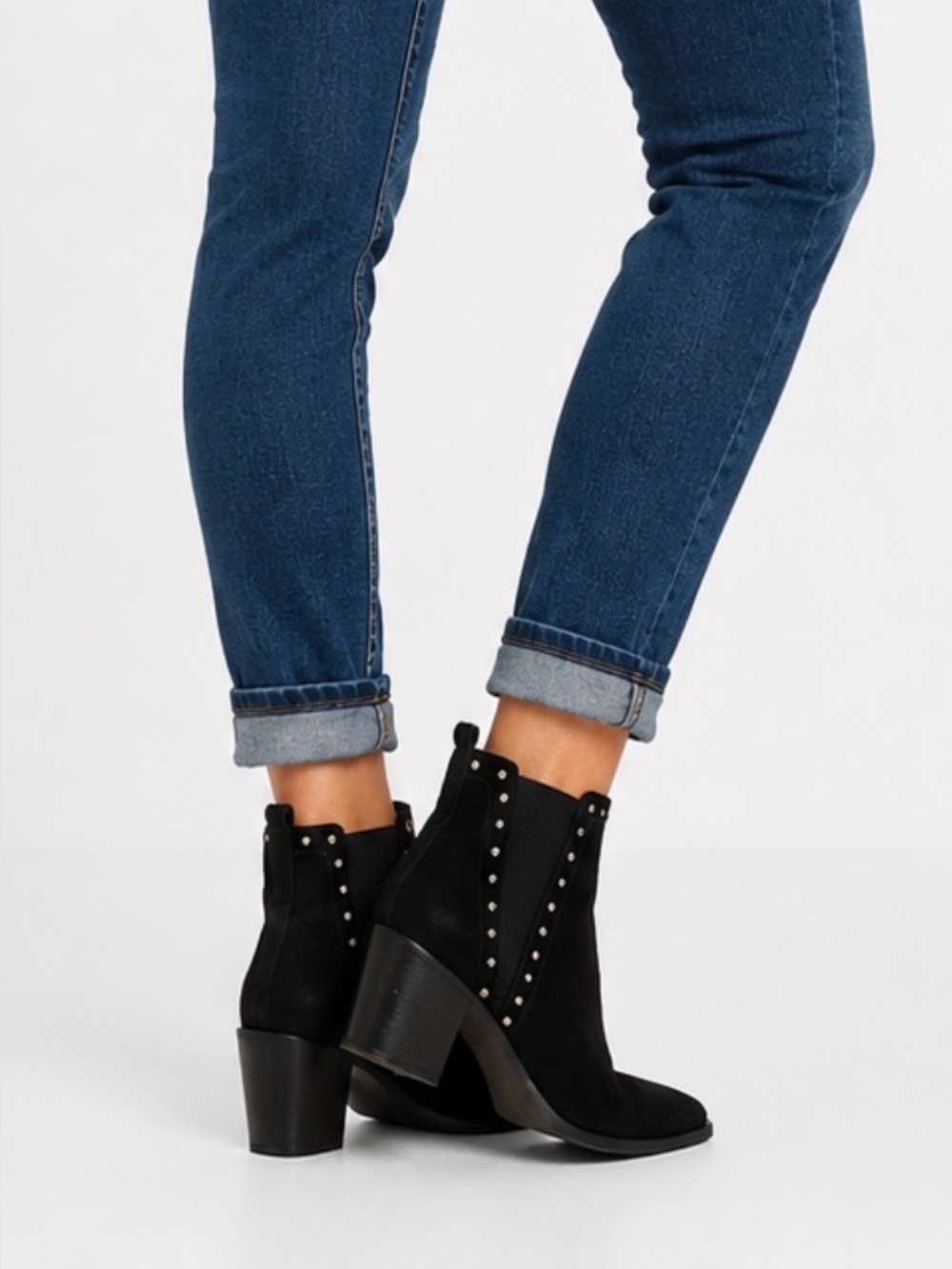 BCBGeneration Black Suede Kassidy Booties with Stud Accents size 7.5
